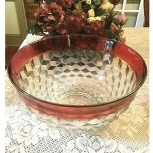 Vtg Indiana Glass Diamond Point Ruby Bowl 13"